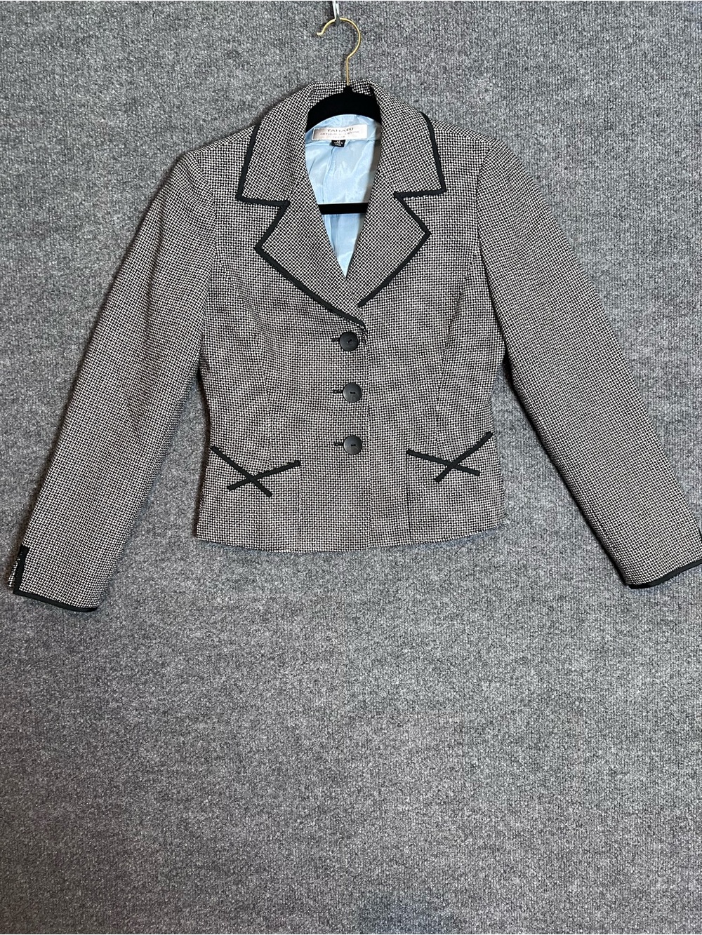 Tahari Arthur S Levine Petite 2P Blazer Black White Tweed Career Jacket
